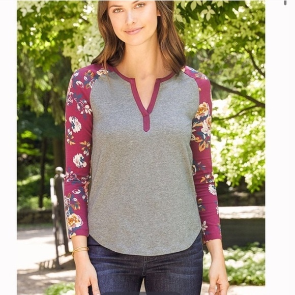 Matilda Jane times table gray and floral Henley long sleeve tee - Picture 1 of 8